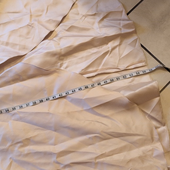 Alfred Sung Strapless Satin Gown Draped Front Slit Pockets Champagne 6 - Picture 12 of 14